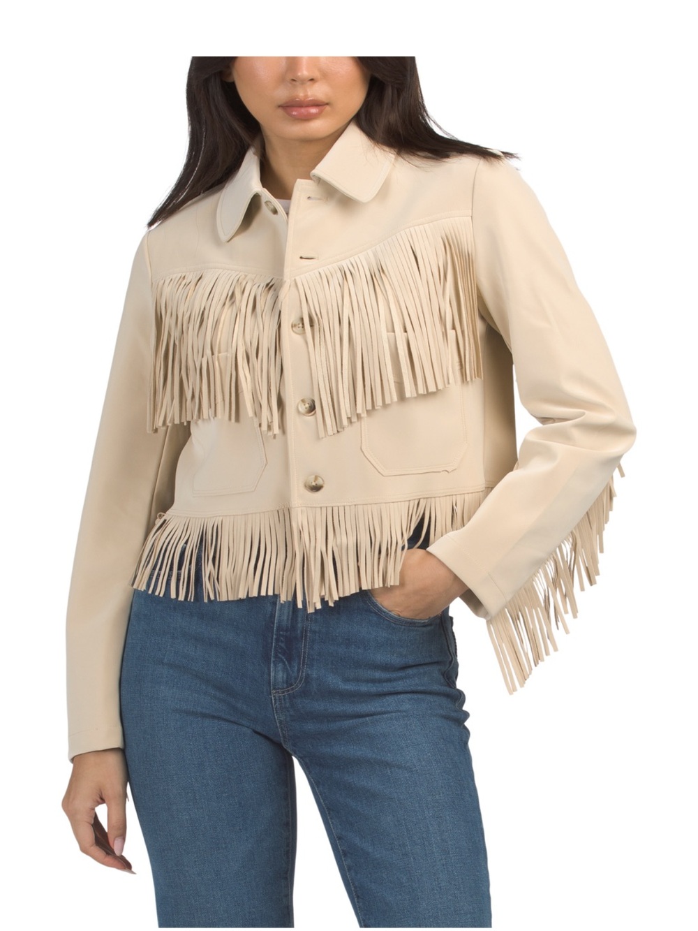 Jason Wu Cream Fringe Faux Leather Jacket
